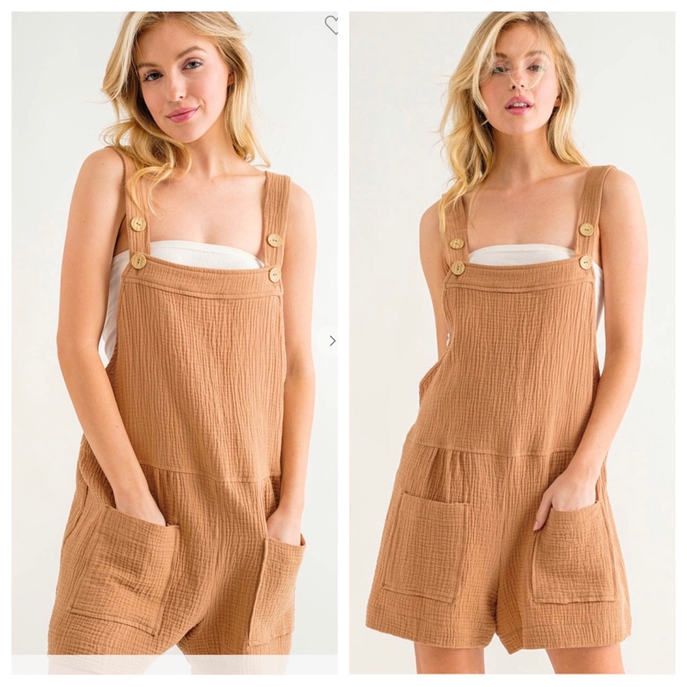 15 Boho Adjustable Button Detailed Gauze Sleeveless Romper